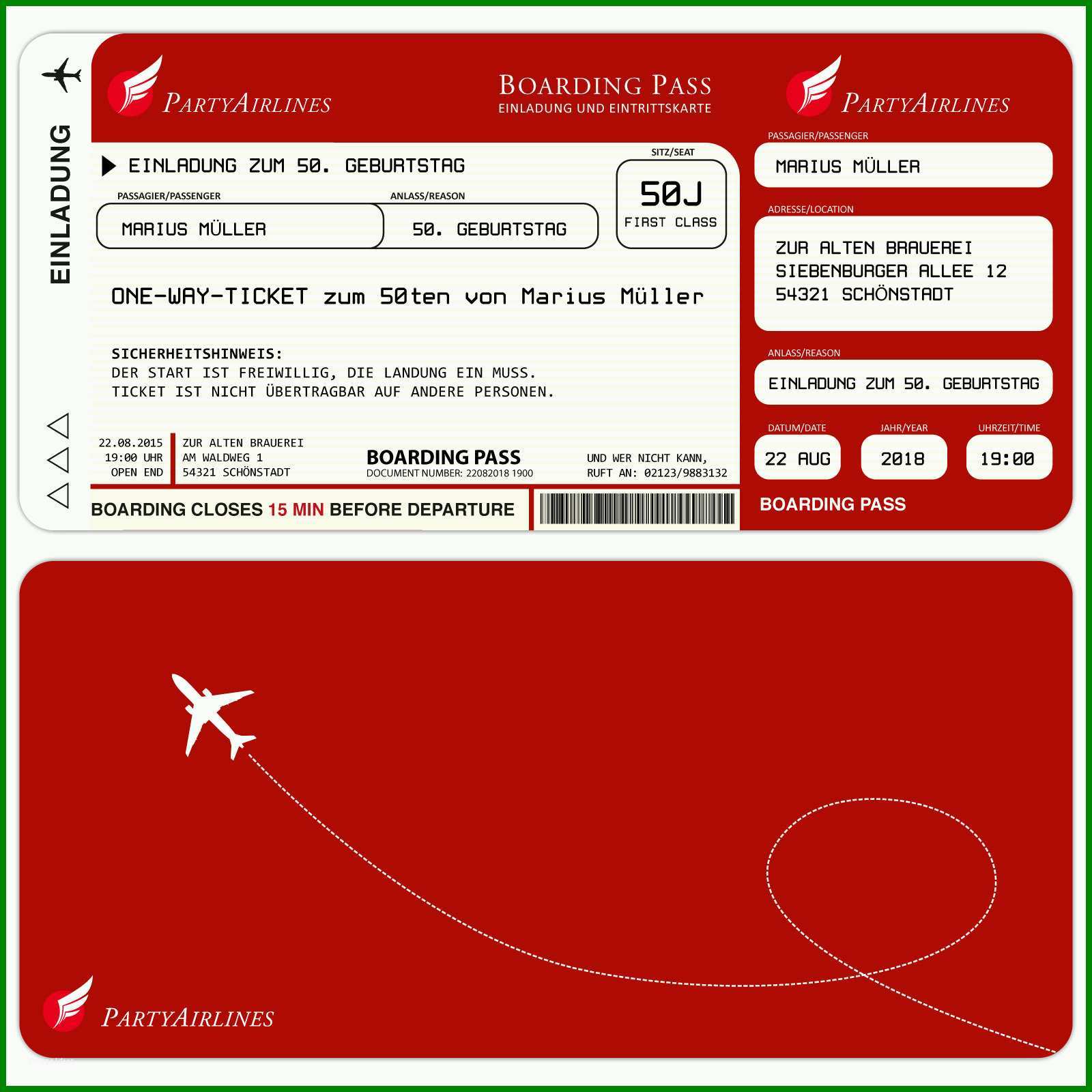 Schockieren Einladungskarten Zum Geburtstag Als Flugticket - Rot 392705