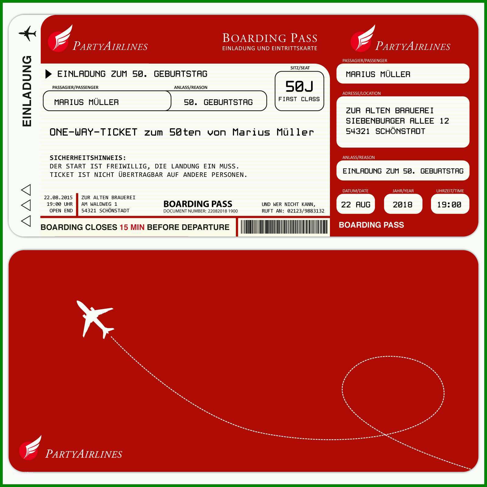 Schockieren Einladungskarten Zum Geburtstag Als Flugticket ...