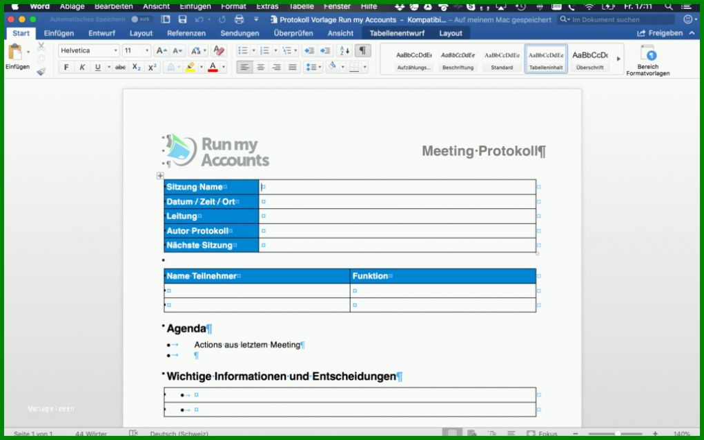 Großartig Meeting Protokoll Vorlage 1030x644