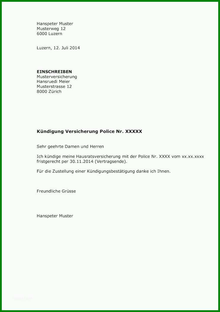 Großartig Kündigung Versicherung Vorlage 882242