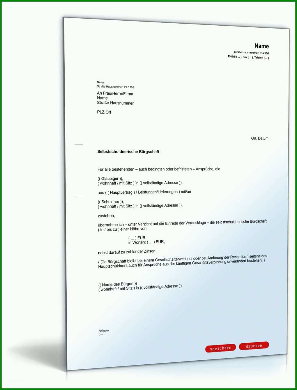 Überraschend Bürgschaft Vorlage Pdf 1600x2100