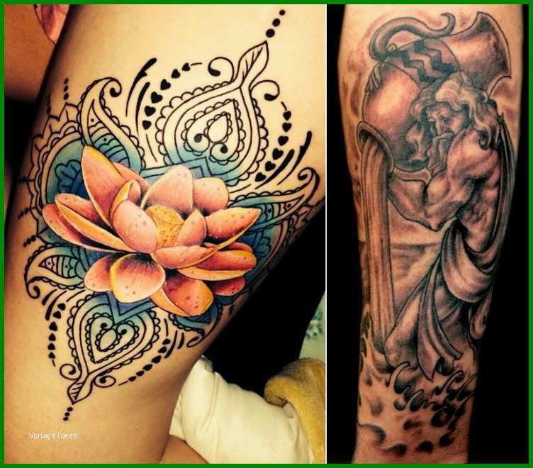 Hervorragend Sternzeichen Tattoo Wassermann Lotosblume Oberschenkel 295738