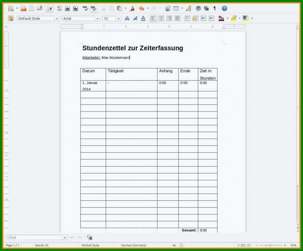 Erschwinglich Stundenzettel Vorlage Pdf 1243x1028