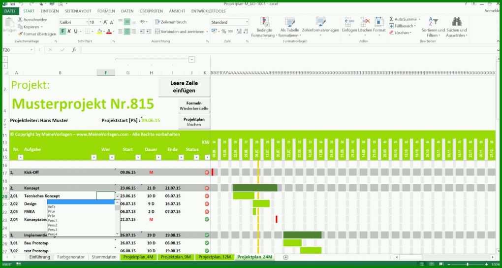 Staffelung Excel Vorlage Kalender Projektplanung 1920x1024