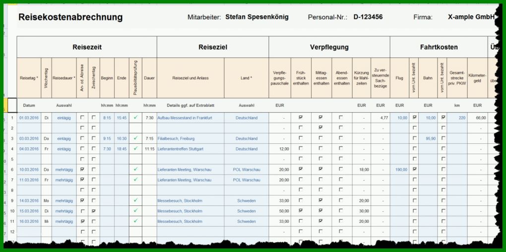 Einzahl Reisekostenabrechnung Vorlage Excel 1280x638