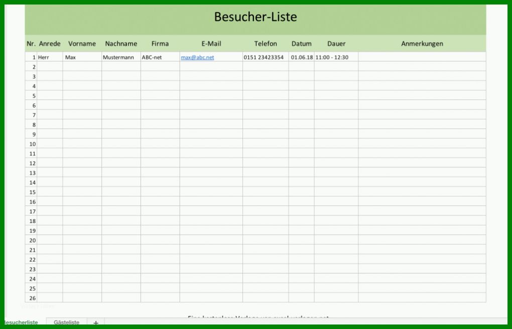 Spezialisiert Besucherliste Datenschutz Vorlage 1024x658