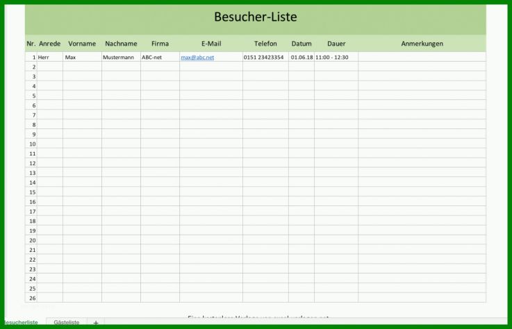 Spezialisiert Besucherliste Datenschutz Vorlage 1024x658