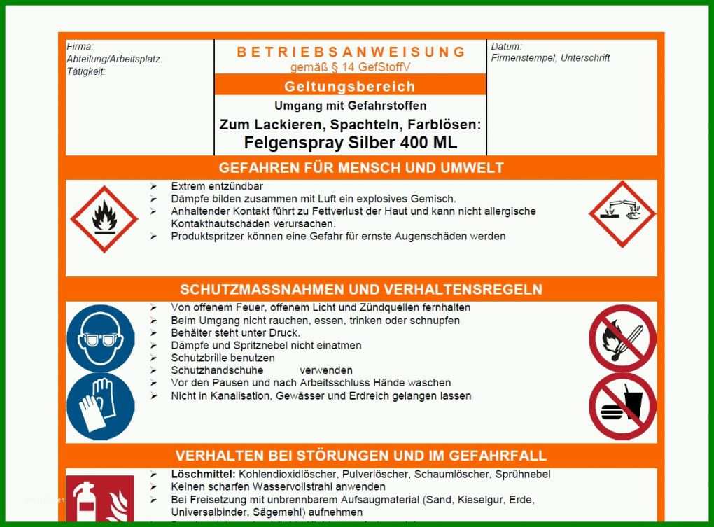 Ungewöhnlich Betriebsanweisungen Vorlagen 1203x888