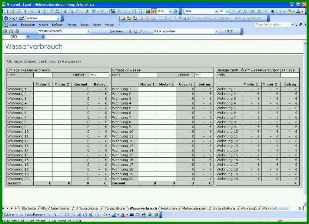 Auffällig Nebenkostenabrechnung Vorlage Excel Kostenlos 1178x854