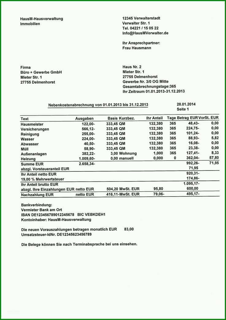 Modisch Vorlage Für Nebenkostenabrechnung 1240x1754