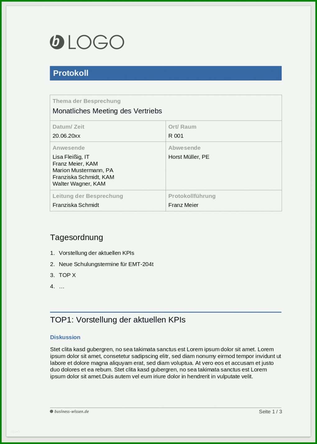 Außergewöhnlich Besprechungsprotokoll Vorlage Word 2010 1158x1622