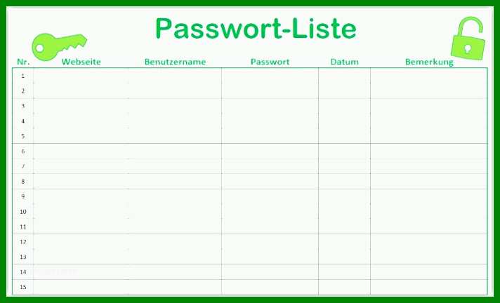 Bemerkenswert Excel Passwortliste Vorlage 712x432