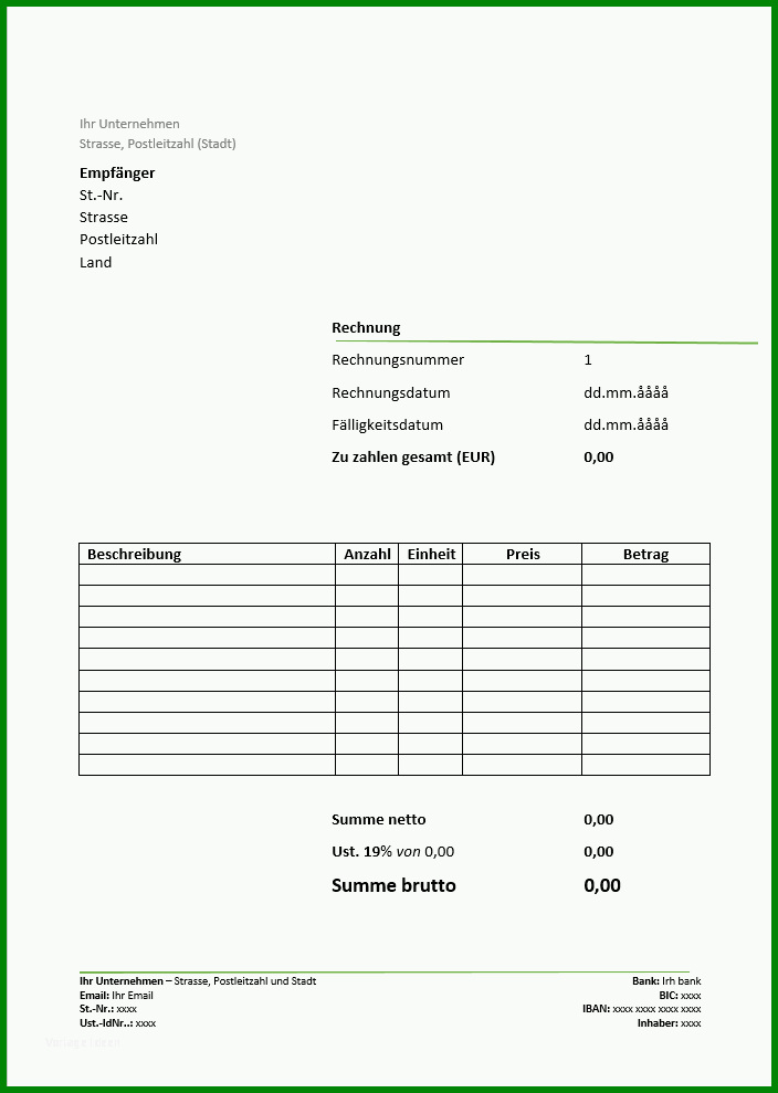 Schockieren Privatrechnung Vorlage Word 704x989