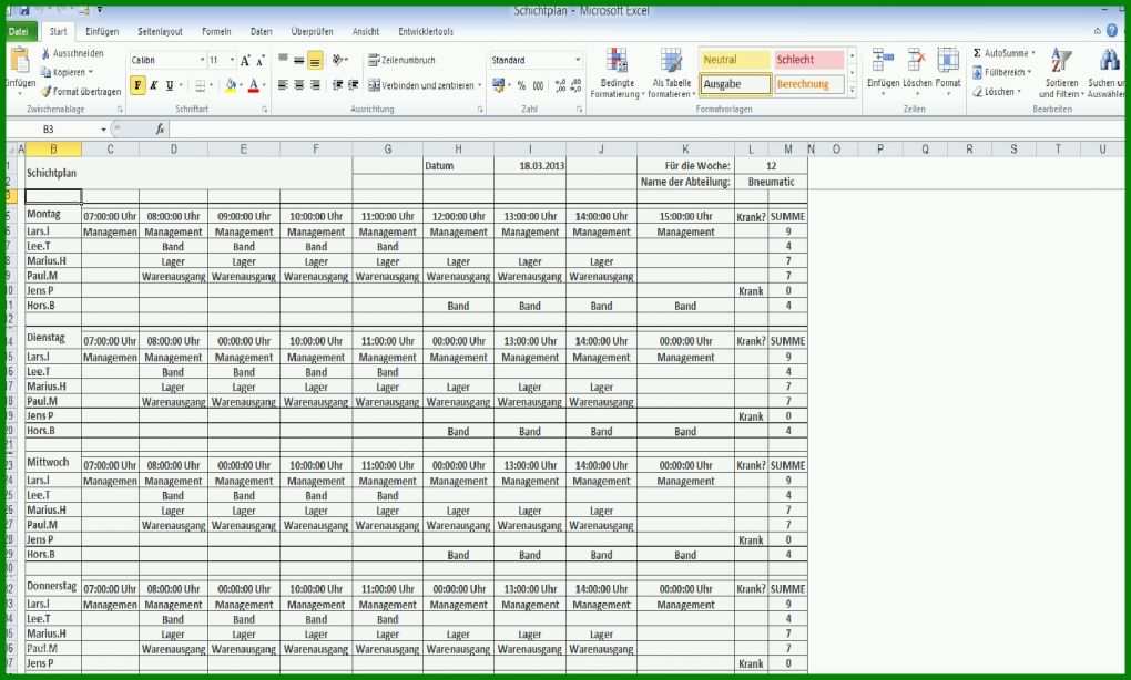 Atemberaubend Schichtplan Excel Vorlage Kostenlos 1673x1007