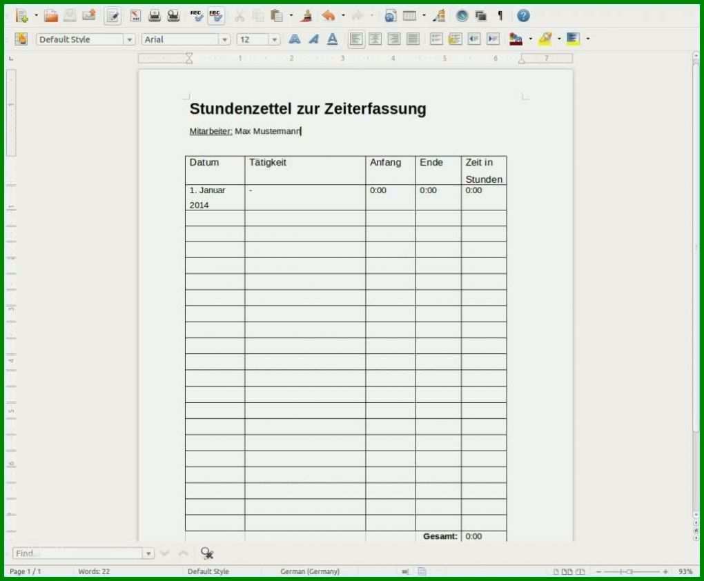 Original Stundenzettel Nachweis Vorlage 1024x845