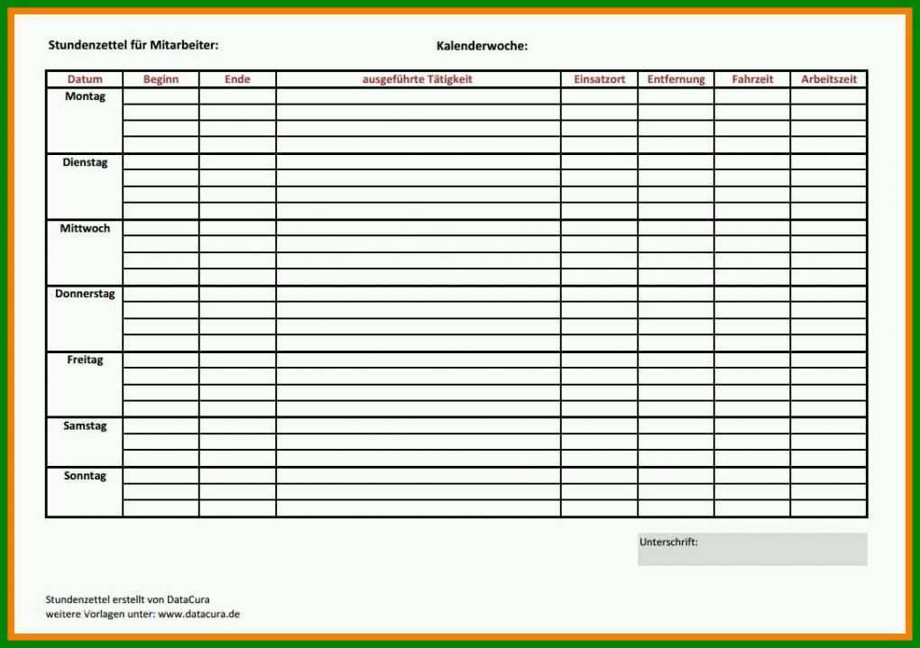 Großartig Stundenzettel Vorlage Ausdrucken 1086x765