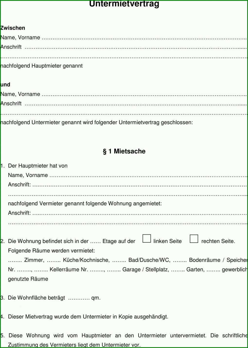 Modisch Untermietvertrag Gewerbe Vorlage Zum Ausfüllen 1890x2652