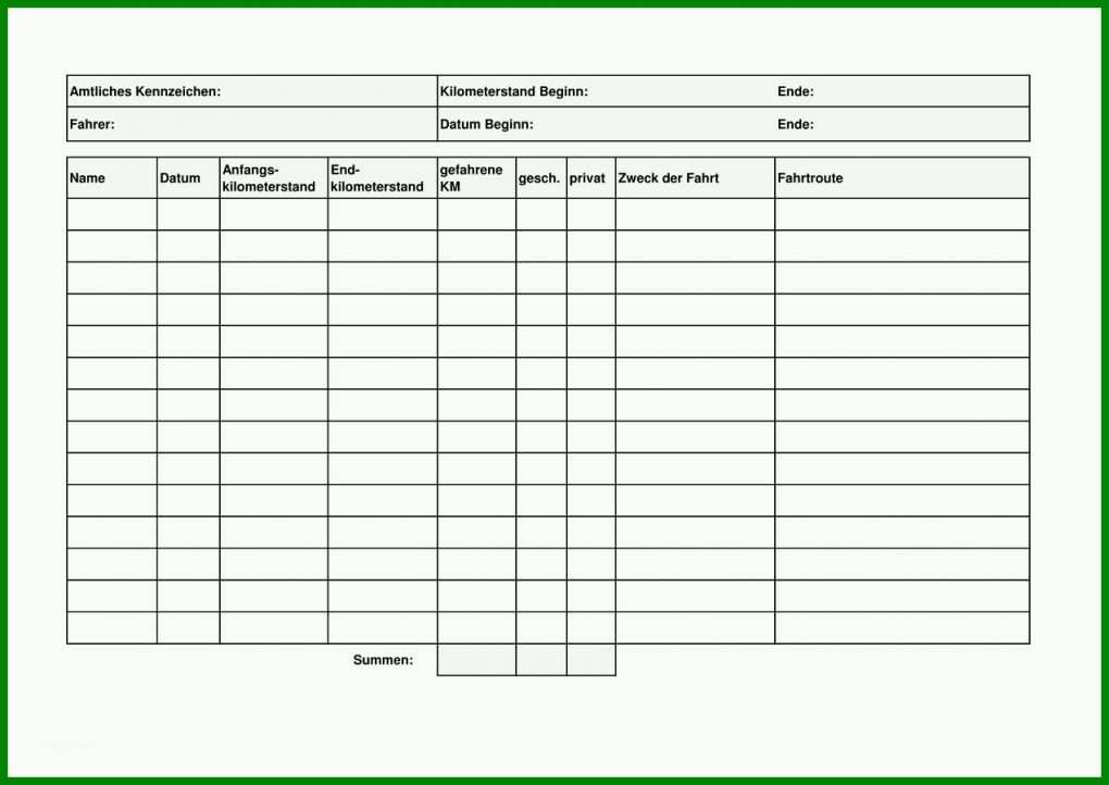 Empfohlen Vereinfachtes Fahrtenbuch Vorlage 1272x900