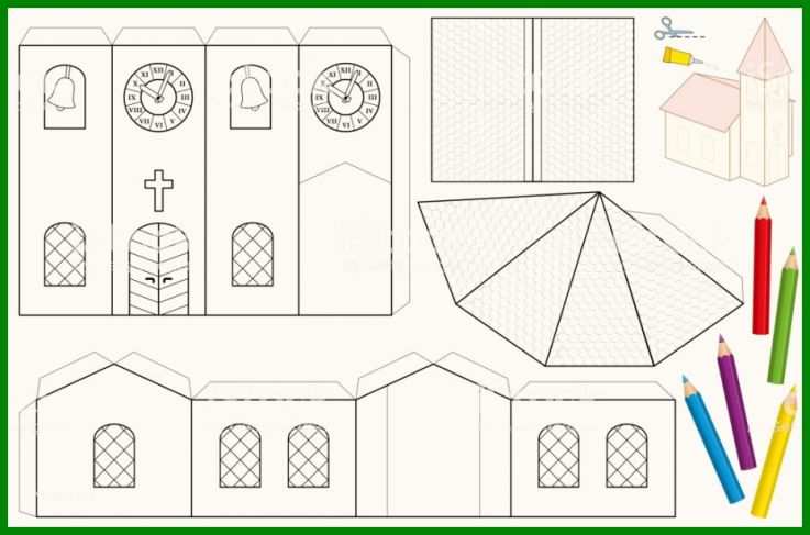 Church Paper Craft Sheet Unpainted Cut Out Template for Teil Der Kirche Basteln Vorlage