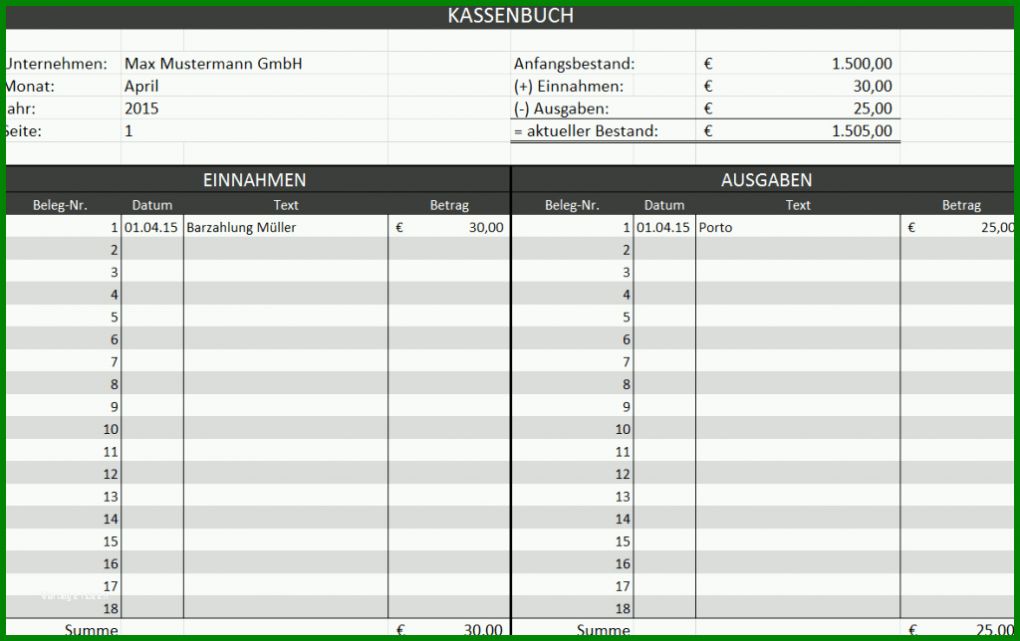 Neue Version Excel Vorlage Kassenbuch Privat 1024x644