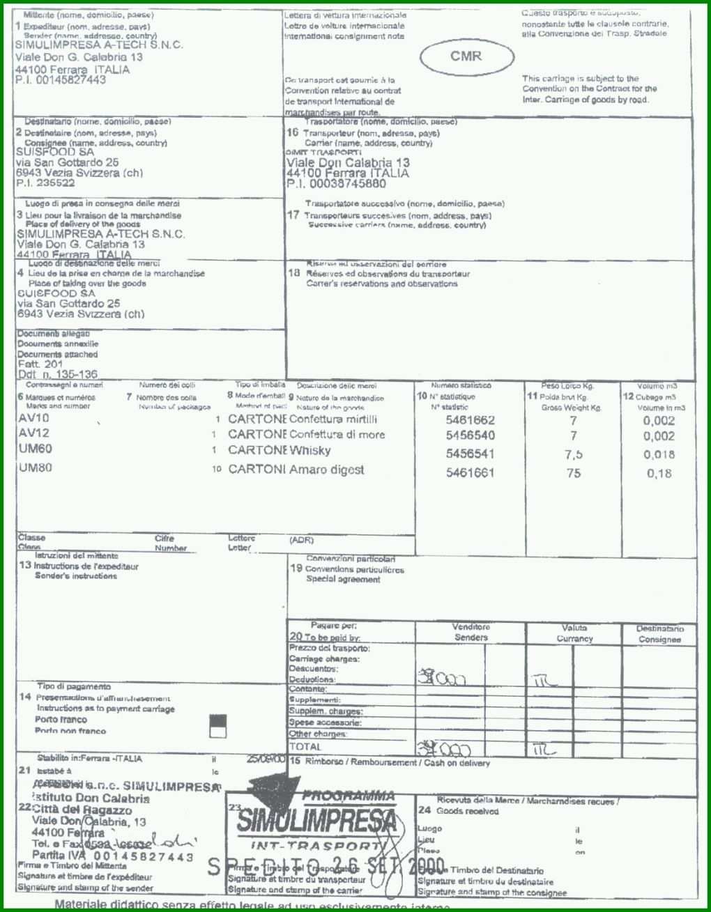 Erschwinglich Cmr Frachtbrief Vorlage 1165x1495