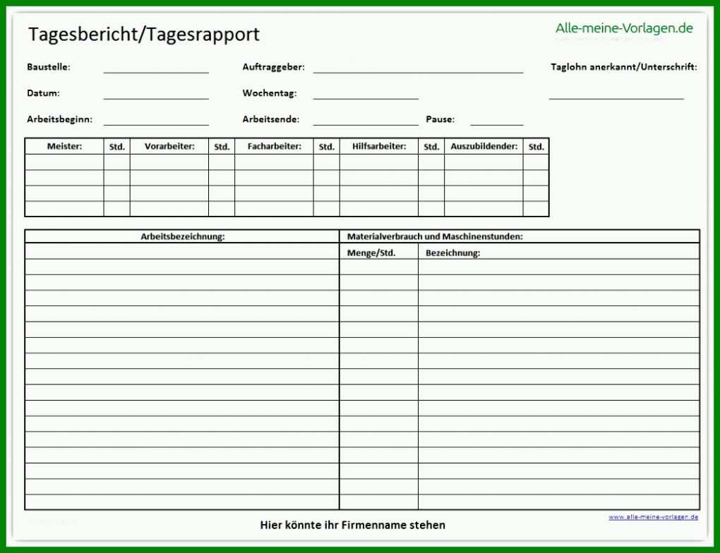 Wunderbar Tagesbericht Vorlage Word 1044x802