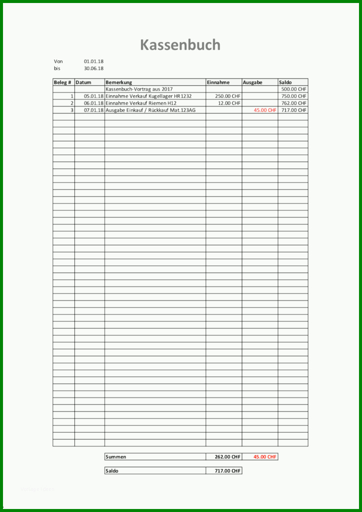 Exklusiv Kassenbuch Excel Vorlage 725x1024