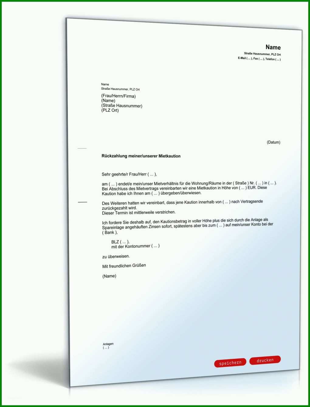 Wunderbar Mietkaution Vorlage 1600x2100