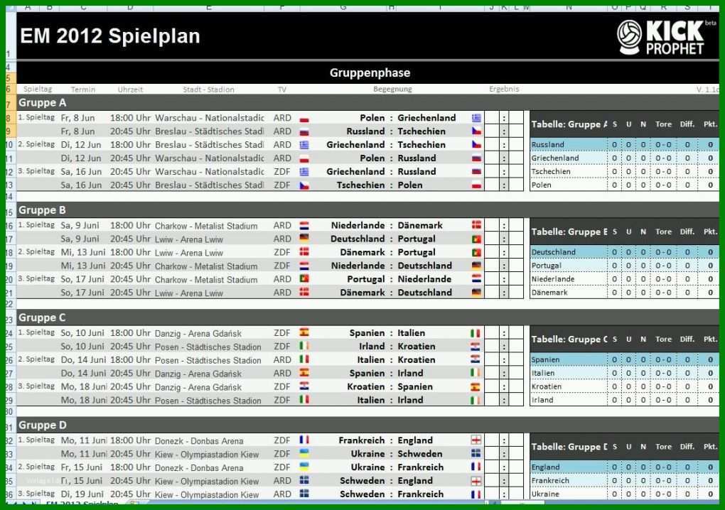 Faszinieren Spielplan Excel Vorlage 1132x797
