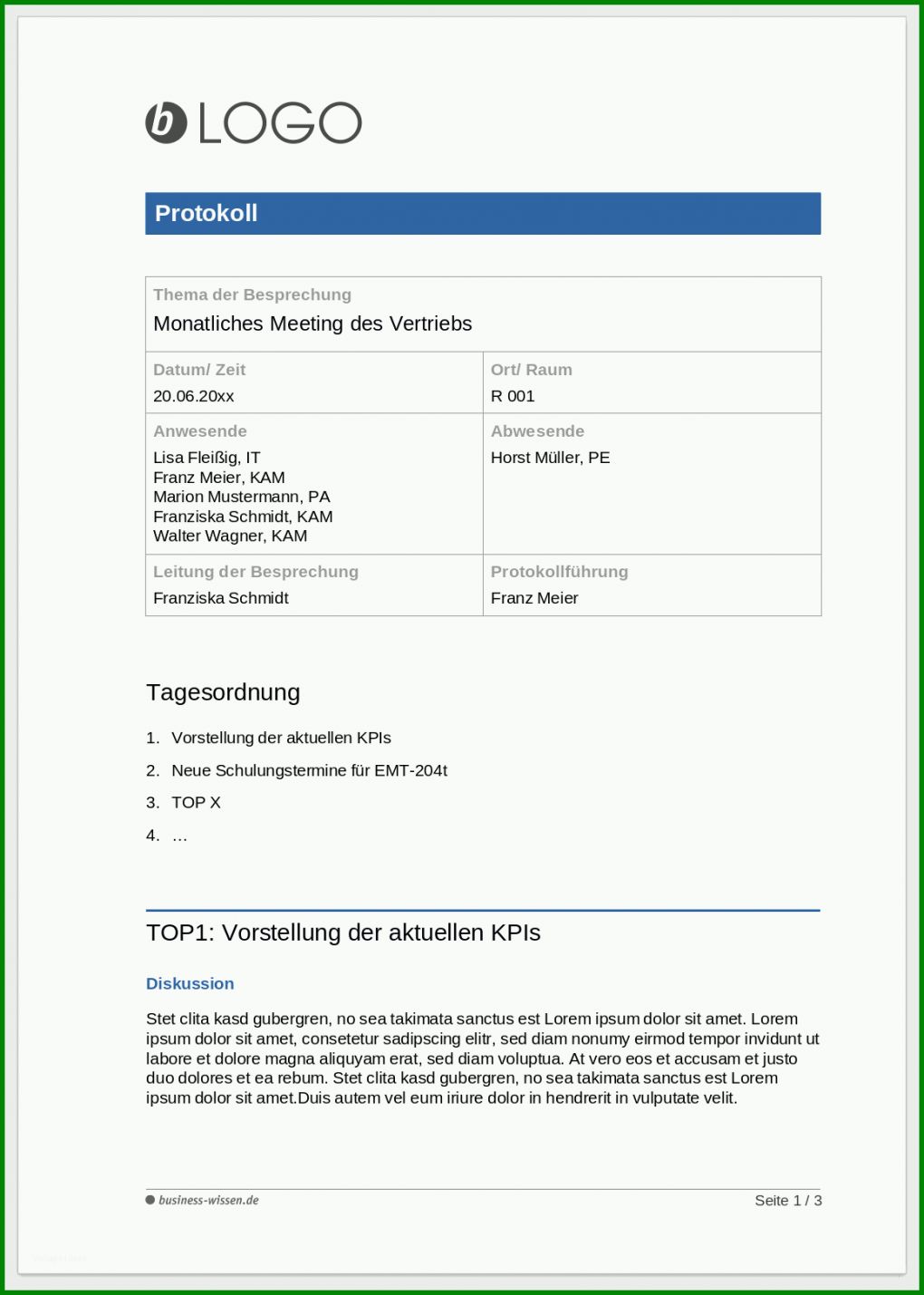 Allerbeste Vorlage Besprechungsprotokoll 1158x1622