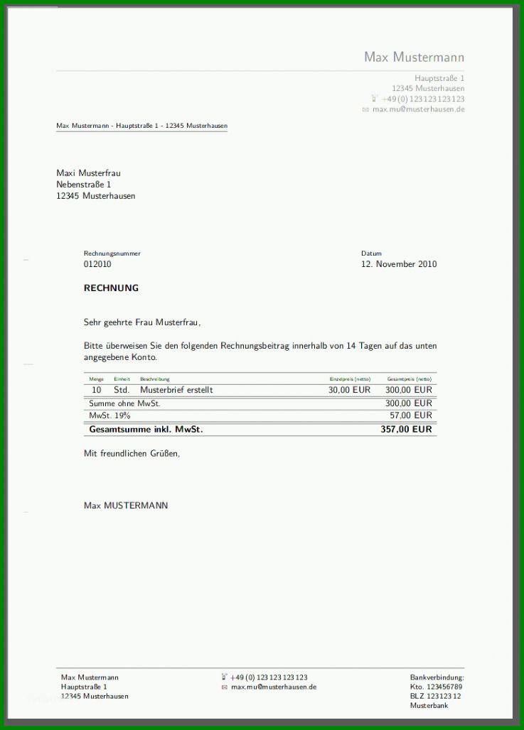 Bestbewertet Brief Rechnung Vorlage 782x1091