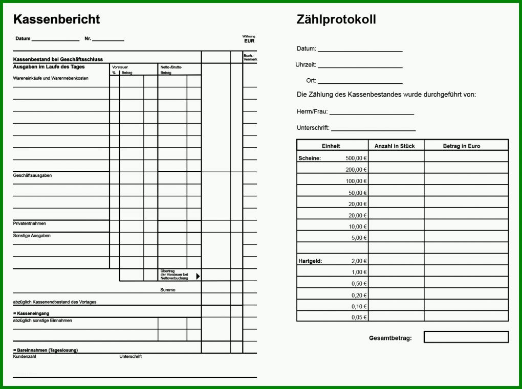 Außergewöhnlich Kassenbericht Vorlage Pdf 1546x1154