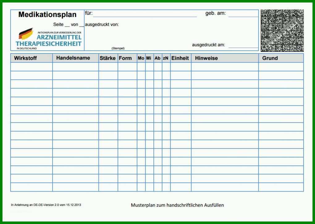 Staffelung Medikationsplan Vorlage 1133x804