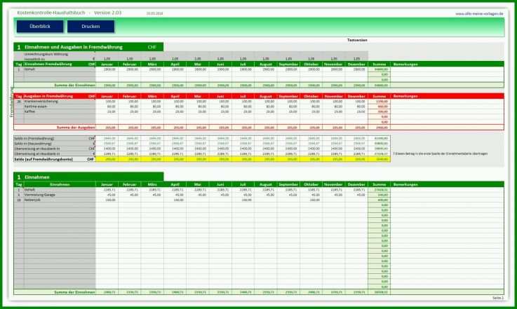 Hervorragen Haushaltsbuch Excel Vorlage Kostenlos 2018 1900x1137