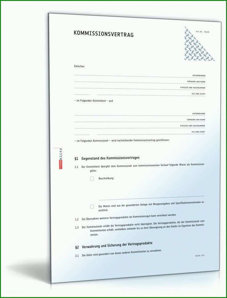 Sensationell Kommissionsvertrag Vorlage 1600x2100