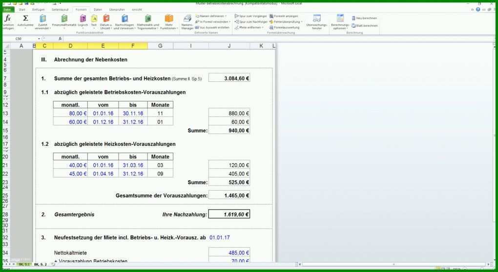 Überraschen Excel Vorlage Für Nebenkostenabrechnung 1774x970