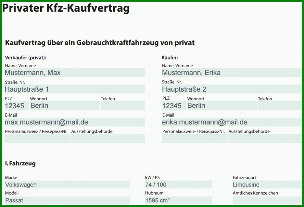 Einzigartig Kaufvertrag Auto Privat Vorlage 1044x712