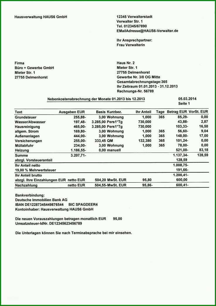 Am Beliebtesten Nebenkostenabrechnung Muster Kostenlos Excel 354357