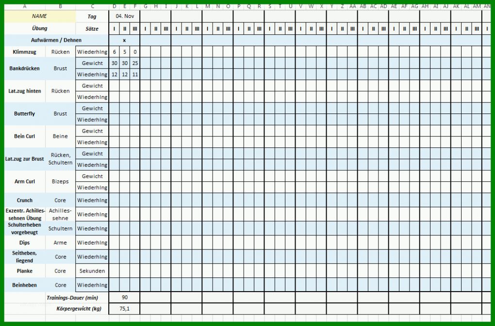 Unglaublich Trainingsplan Leere Vorlage 1051x692