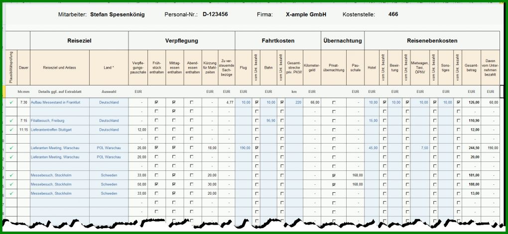 Toll Reisekostenabrechnung Vorlage Excel 1892x874