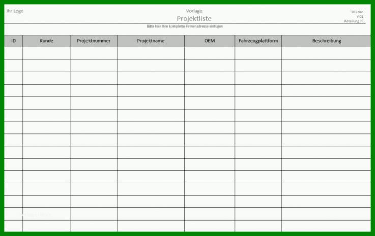 Ideal Projektliste Vorlage 800x503