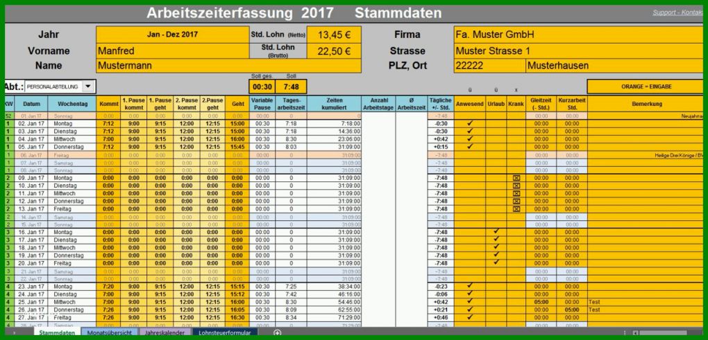 Limitierte Auflage Arbeitszeiterfassung Excel Vorlage 1280x616