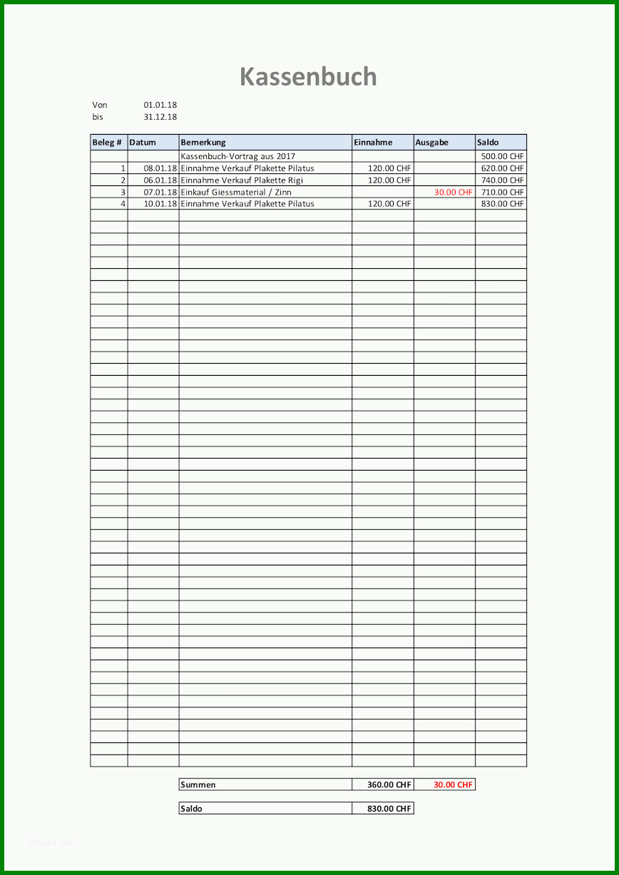 Angepasst Kassenbuch Vorlage Schweiz Kostenlose Excel Vorlagen 464051