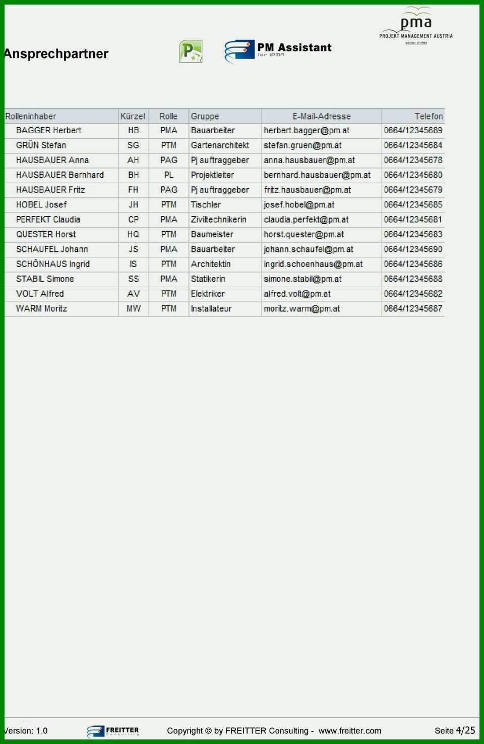 Hervorragen Projekthandbuch Vorlage Excel Angenehm Muster ...