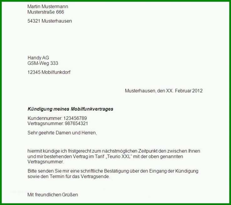 Hervorragen Vorlage Kündigung T Mobile Vertrag 798x708