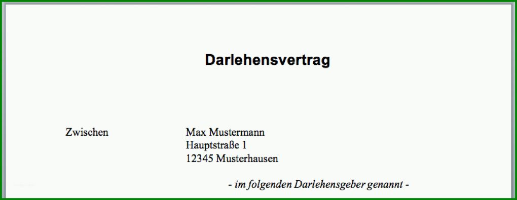 Unvergesslich Darlehensvertrag Vorlage 1608x622