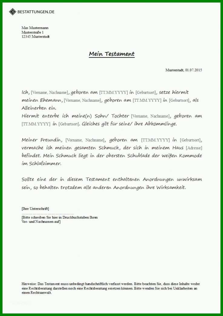 Außergewöhnlich Testament Vorlage Alleinerbe Pdf 793x1122