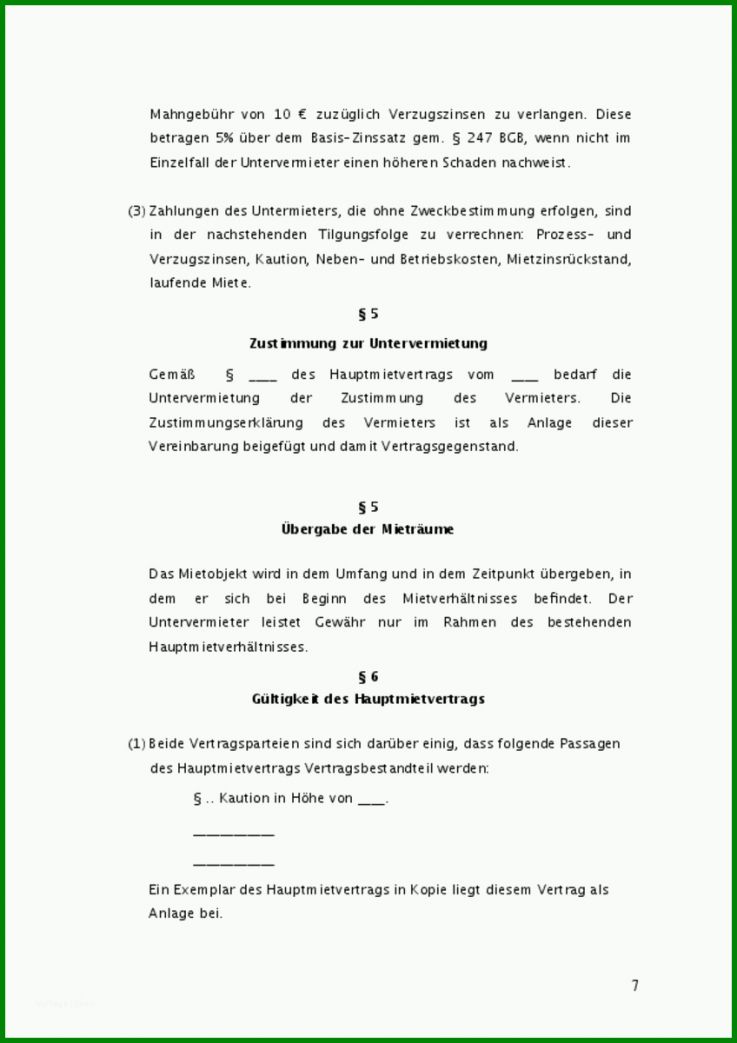 Einzigartig Untermietvertrag Vorlage Gewerbe 848x1200