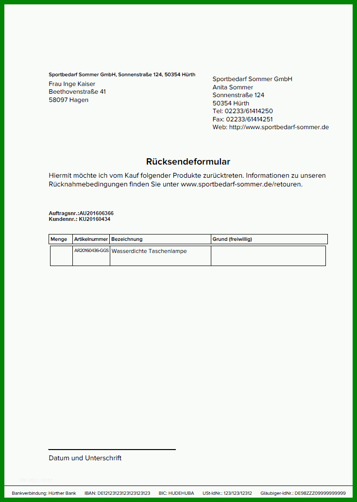 Modisch Retourenschein Vorlage 735x1034