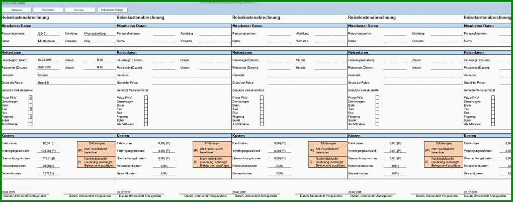 Neue Version Vorlage Reisekostenabrechnung Excel 1636x644